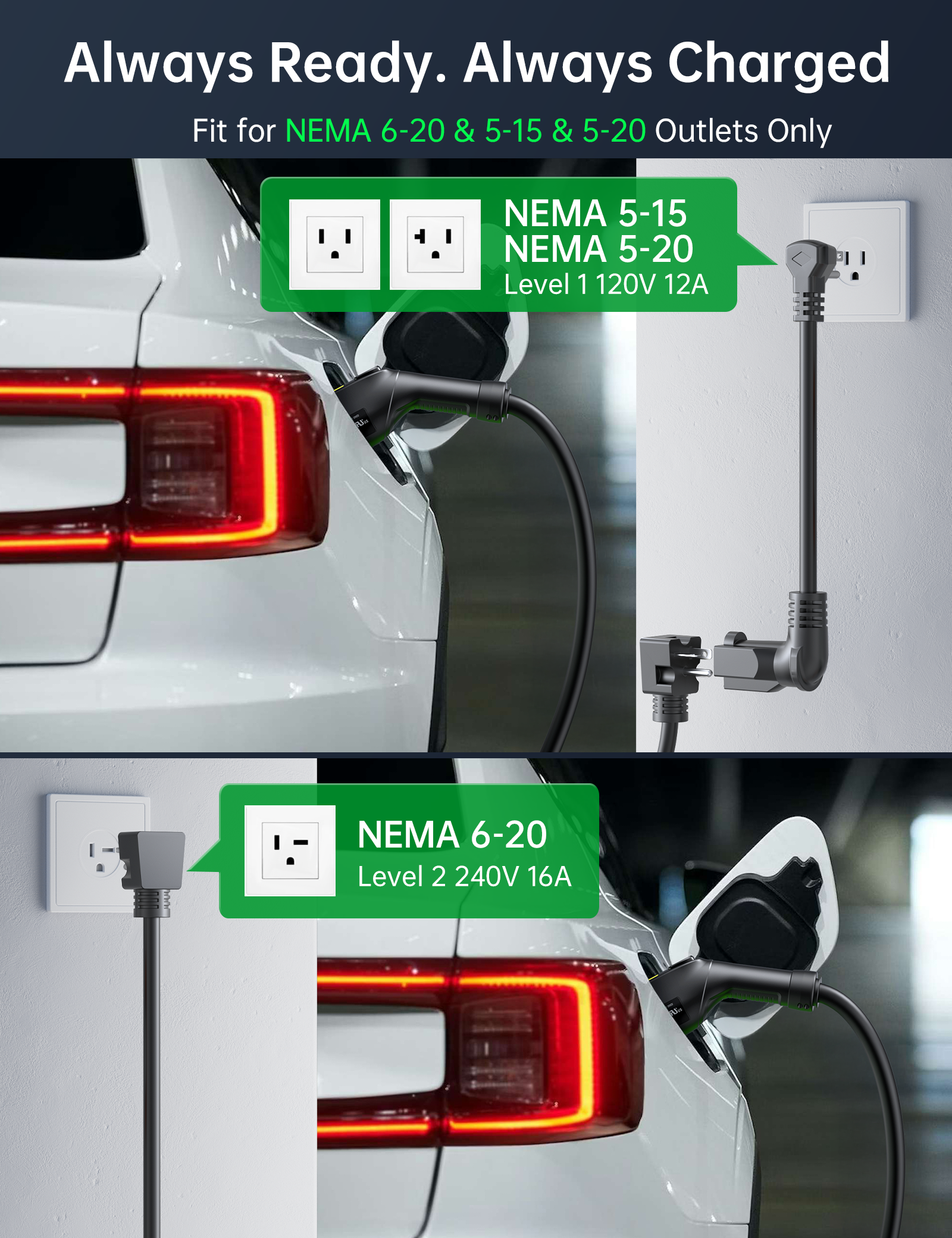 2025 Upgraded Level 1&2 Portable EV Charger, 16Amp Adjustable Current & Timer, 110V–240V, NEMA 5-15 & 6-20 Plugs, 21Ft EV Charging Cable, J1772 Electric Car Charger for All EVs/PHEVs, EV Charging Cord